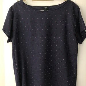 J. Crew Silk Blouse: Navy with Pink Polka Dots